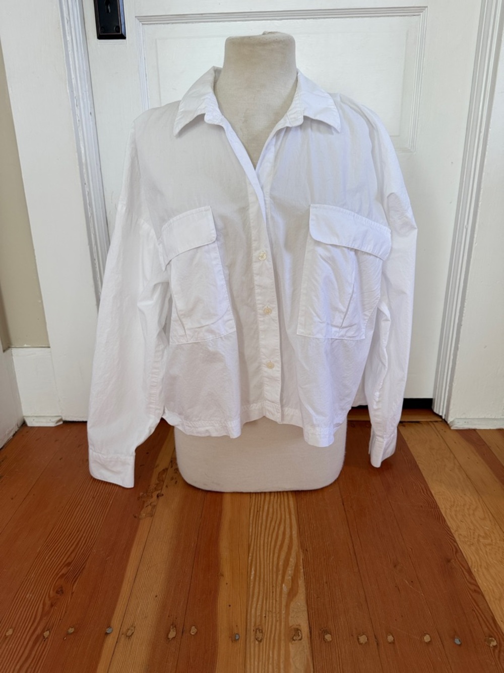 Loft Long Sleeve Button Down White Boxy Shirt XL - Picture 5 of 6